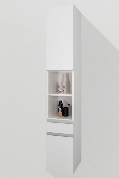 Badezimmer Hochschrank, unten 1 Tür, 1 Schublade, offenes Fach, oben 1 Tür, H/B/T[180 cm / Variabel]