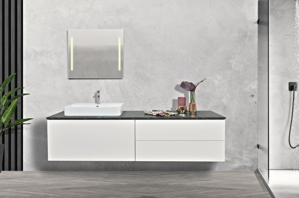 Aufsatzwaschtisch-Platten Bad Set nach Maß 140-240 cm, SLIM LINE, optional Keramikwaschbecken, LED-L