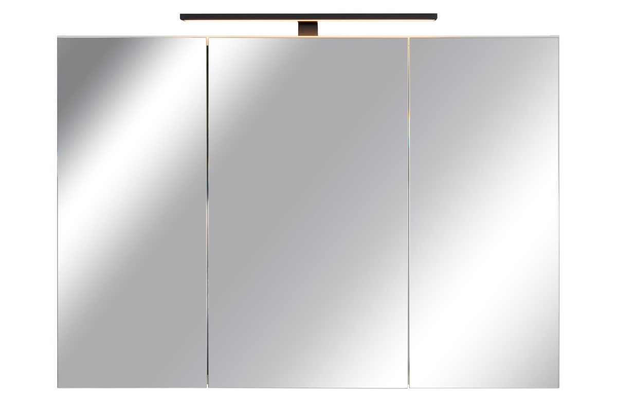 Spiegelschrank Bad, Breite: 100 cm, Türen doppel verspiegelt inkl. matt  schwarzer LED-Leuchte