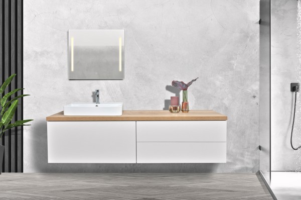 Aufsatzwaschtisch-Platten Bad Set nach Maß 140-240 cm, optional Keramikwaschbecken, LED-Lichtspiegel