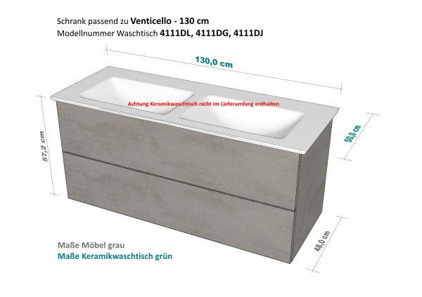 Waschtischunterschrank für Villeroy und Boch Venticello 130 cm (Doppelwaschtisch)