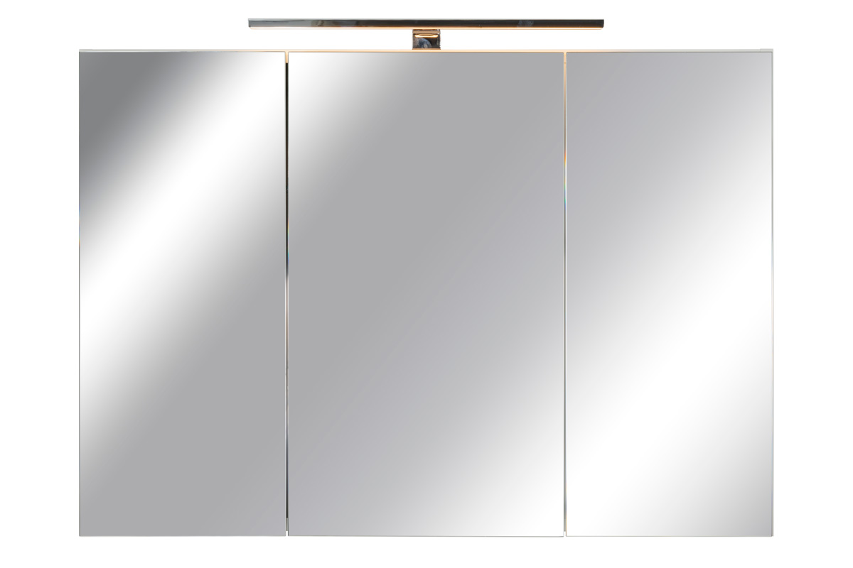 Spiegelschrank Bad, Breite: 100 cm, Türen doppel verspiegelt inkl. LED-Leuchte  Chrom glanz