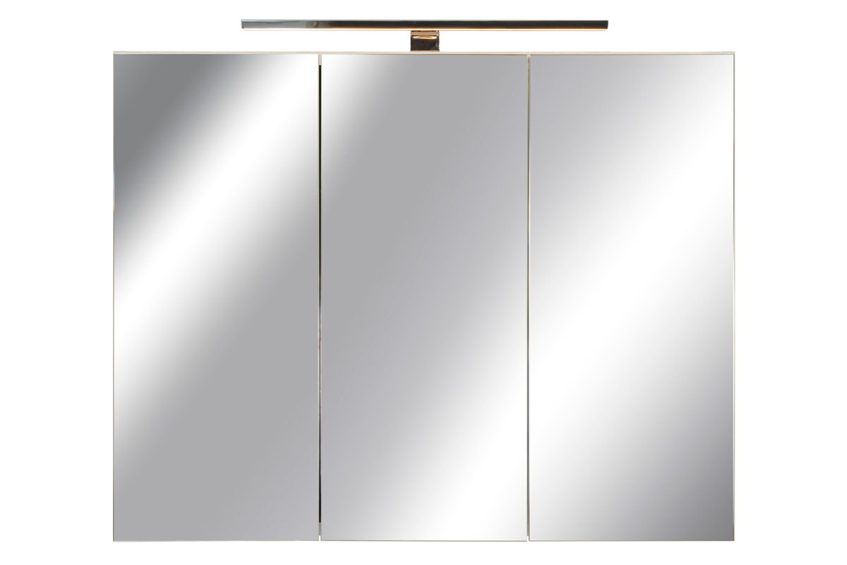 Spiegelschrank Bad, Breite: 90 cm, Türen LED-Leuchte doppel Chrom verspiegelt glanz inkl